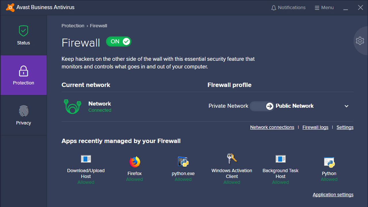 check avast firewall settings