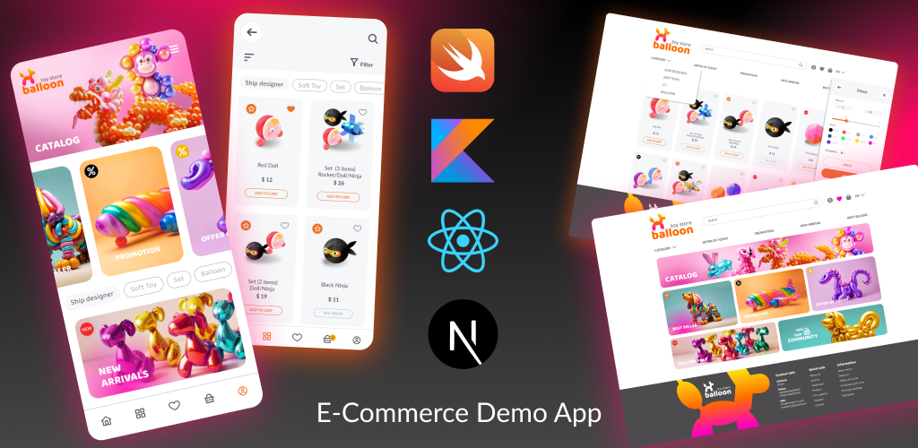 OneEntry Platform screenshot: Demo Application for Online Shop (React Native, NextJS, SwiftUI, Kotlin)
A ready demo of an online shop on OneEntry, fully adaptable to any eCommerce business model and designed for fast growth, including all functionality to manage a modern online store.