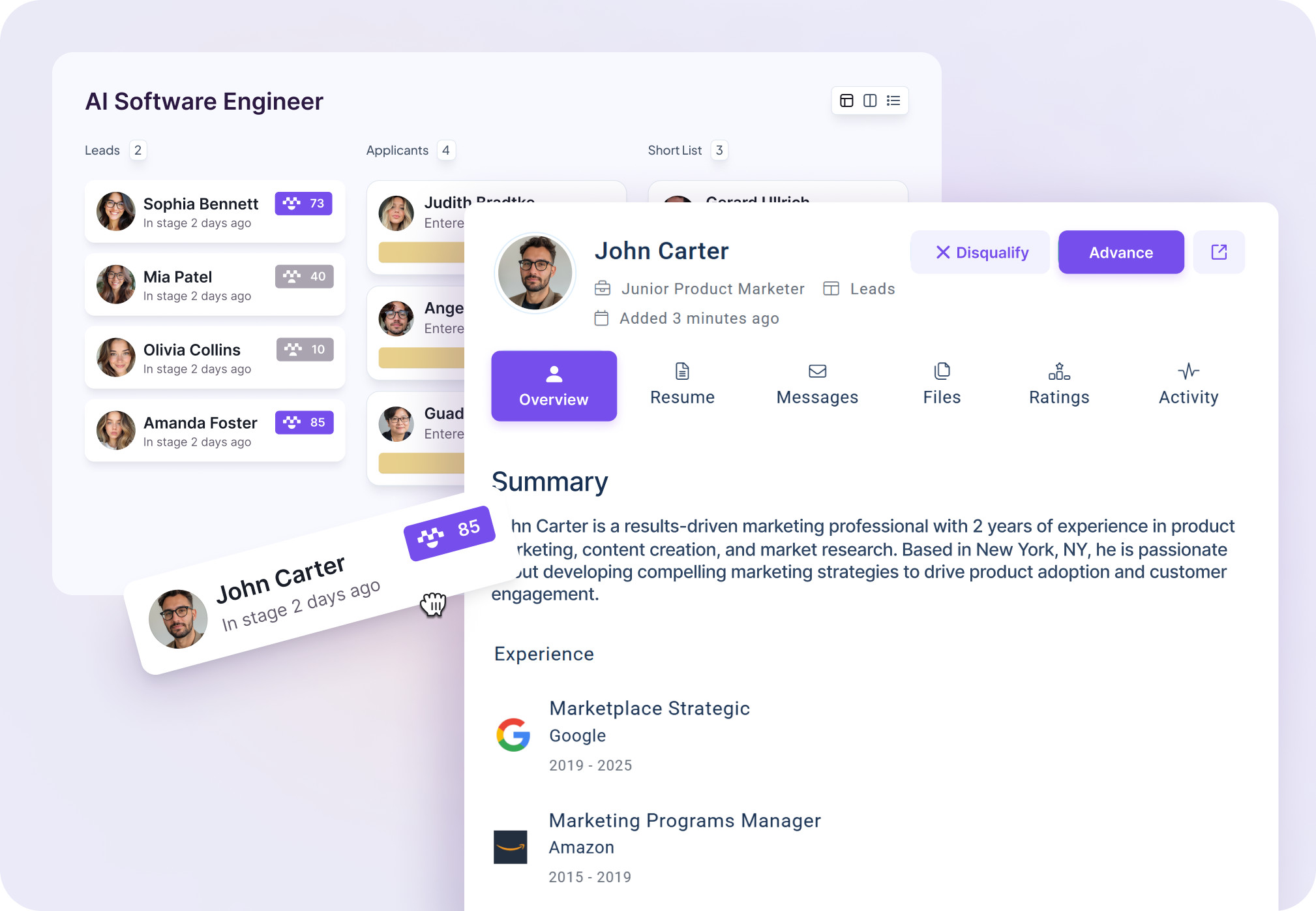 Mega HR screenshot: Make better, faster hiring decisions with instant, top-down access to everything; color-coded to help you prioritize and make sure no candidates ever fall through the cracks.