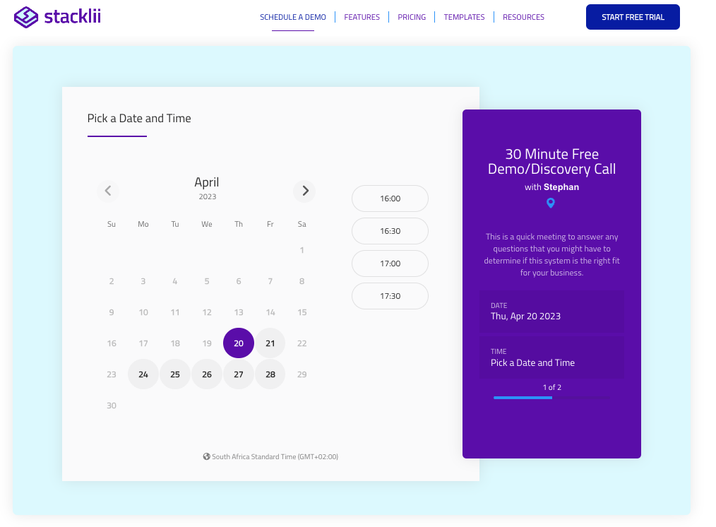 Stacklii screenshot: Booking & Scheduling System