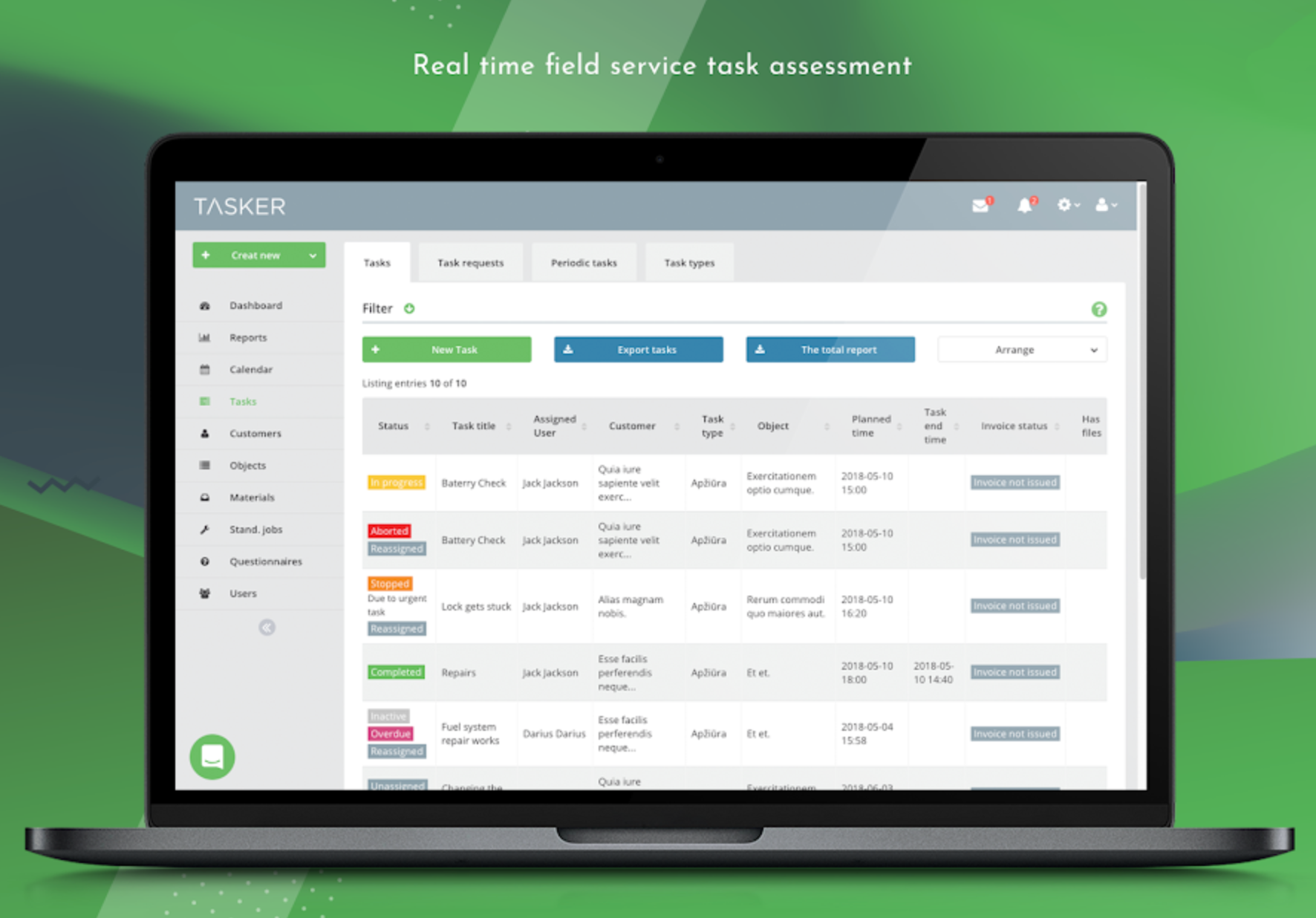 View field service task assessments in real time