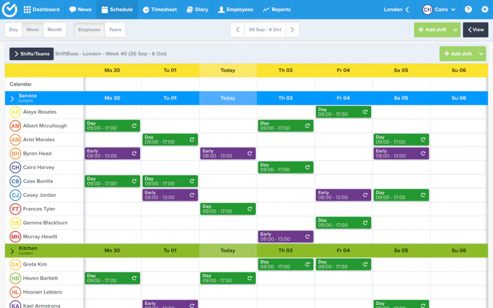 Weekly schedule