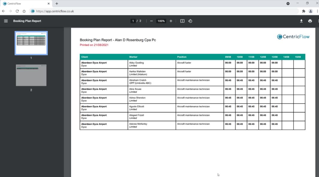 CentricFlow screenshot: CentricFlow reporting