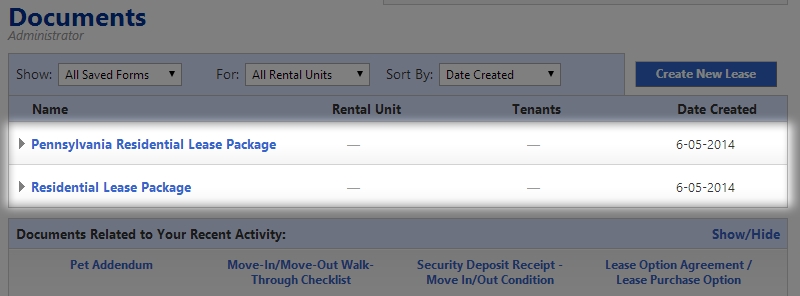ezLandlordForms screenshot: ezLandlordForms document management