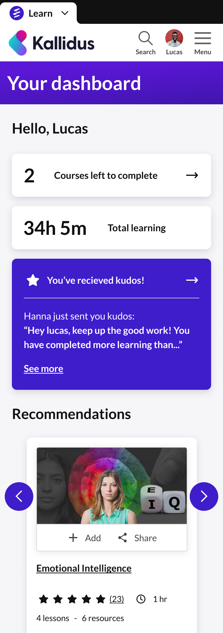 Learn kudos view 