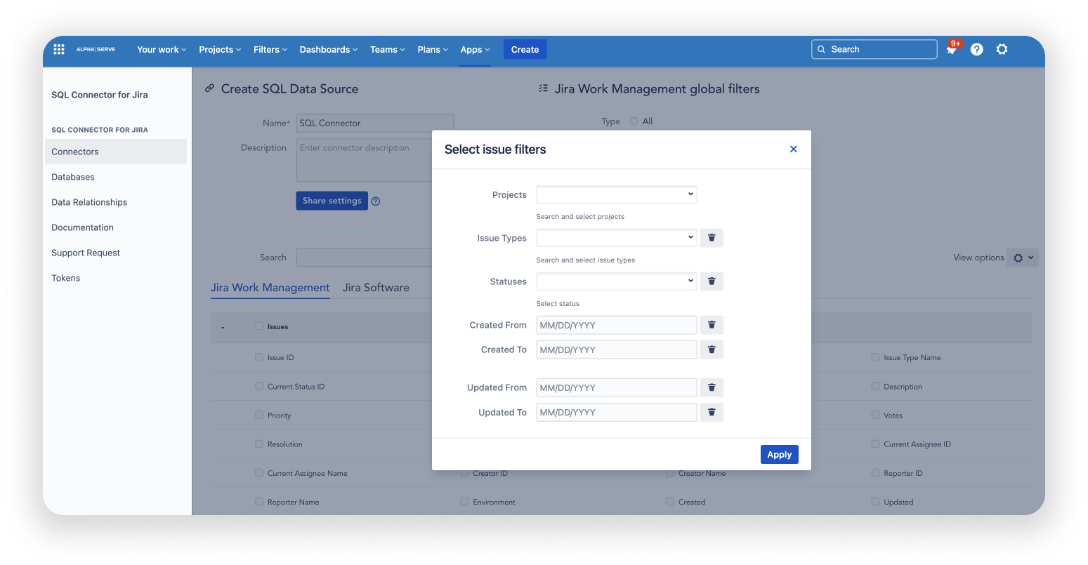 SQL Connector for Jira Software - SQL Connector for Jira: Apply Filters