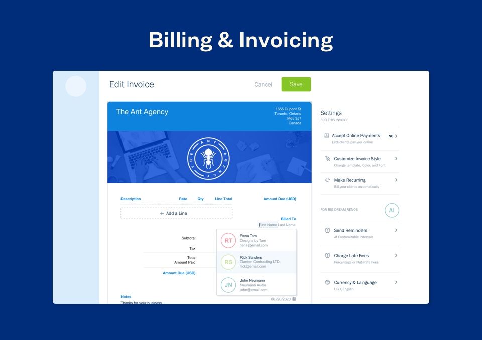 FreshBooks invoicing