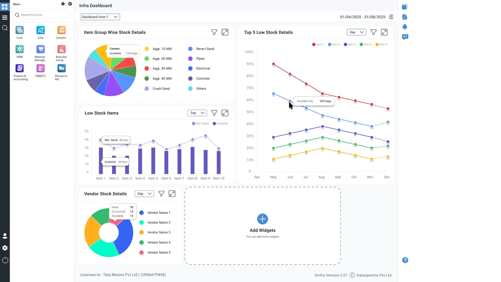 biCanvas screenshot:  biCanvas ERP dashboard