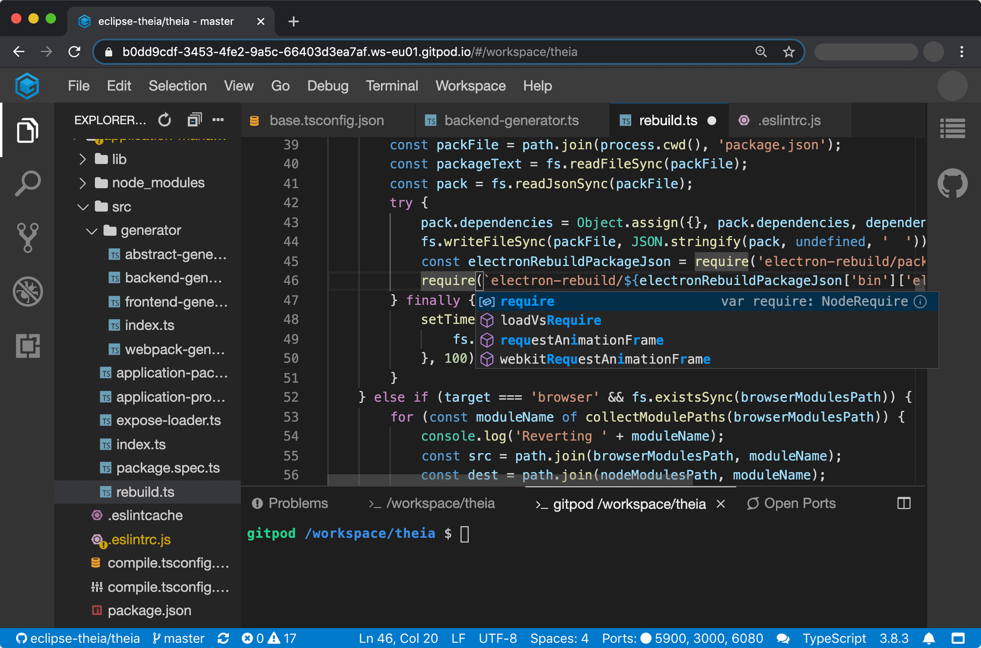 Gitpod screenshot: Gitpod re-build