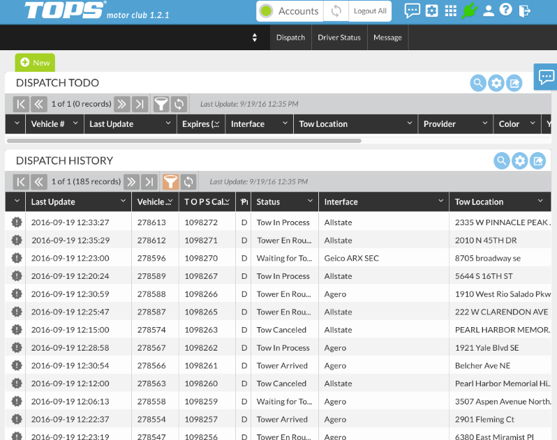 TOPS screenshot: TOPS dispatch to do
