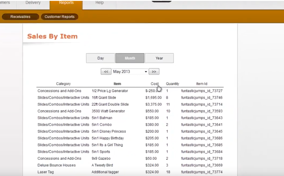 Event Rental Systems Software - Users can generate reports to gain insight into their sales performance