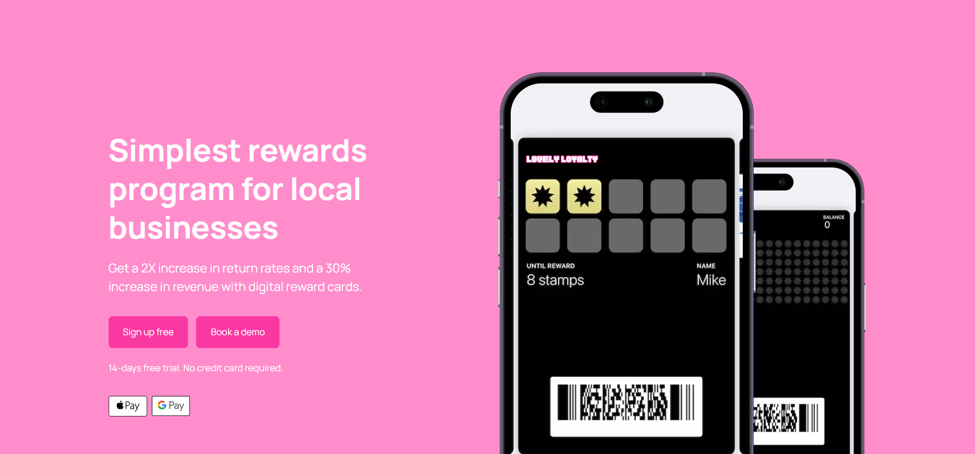 Lovely Loyalty screenshot: Lovely Loyalty is the simplest rewards program for local businesses. Our digital loyalty cards work without extra equipment, convincing your customers to install yet another app, or anything except a few minutes of your time.