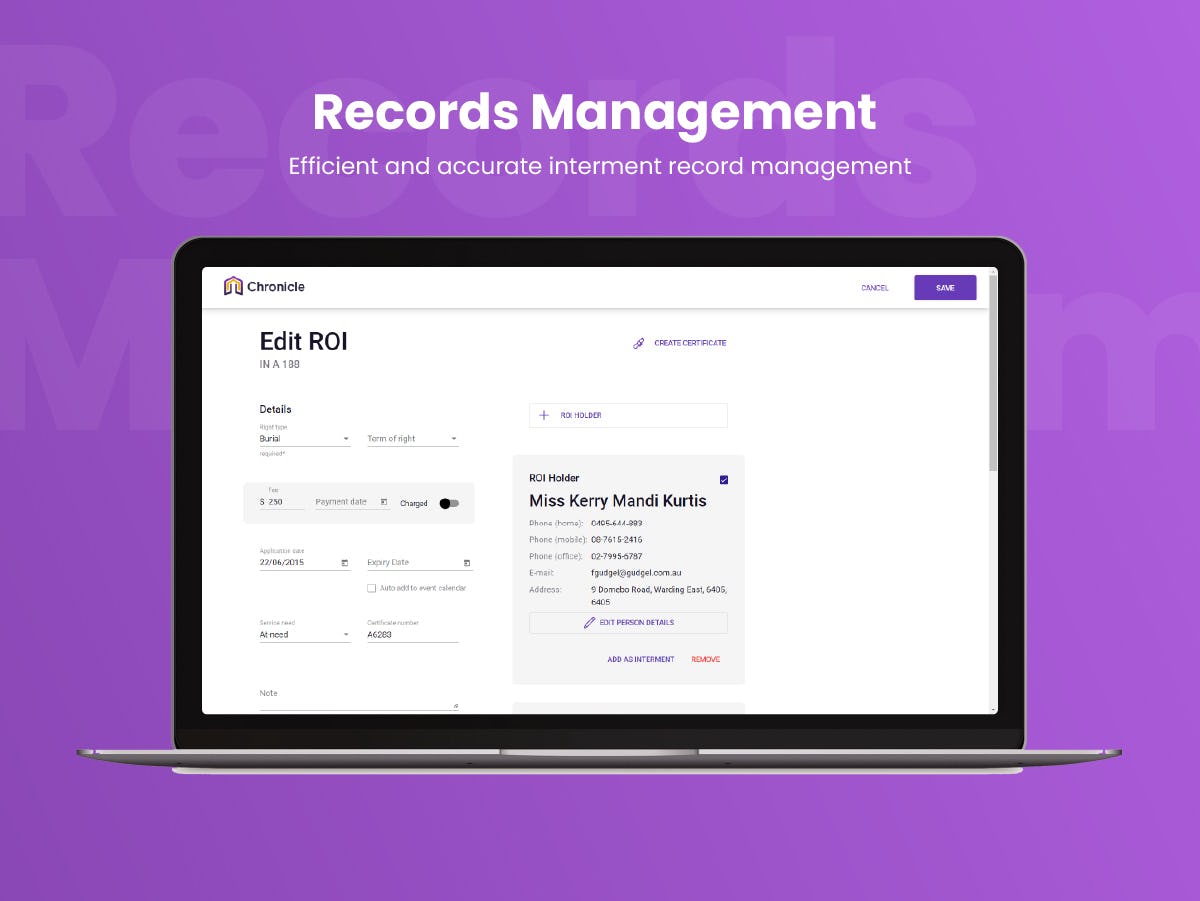 Chronicle Software - Maintain and access data effortlessly with our records management feature, ensuring high accuracy and efficient record-keeping.