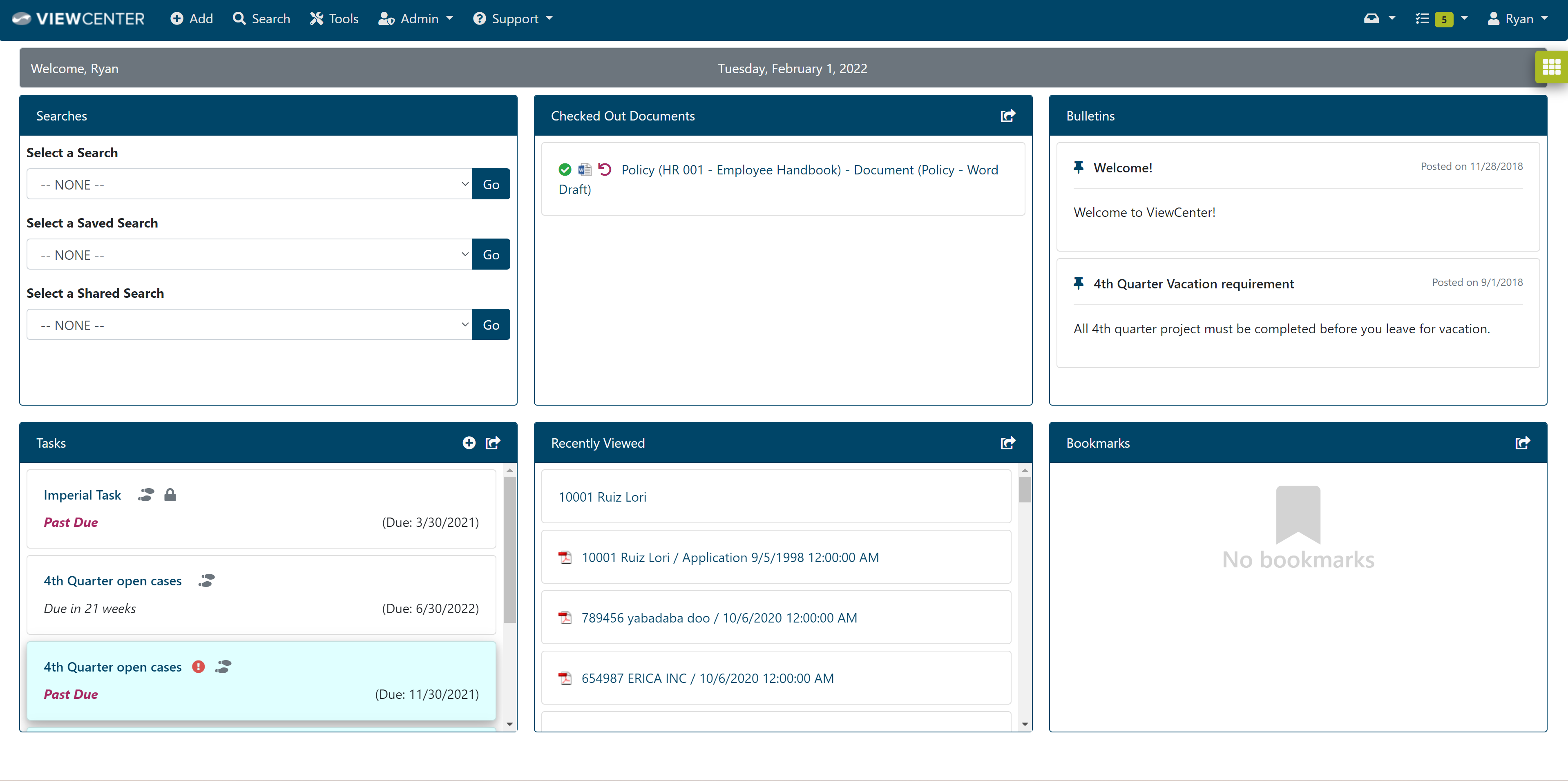 ViewCenter Software - User Dashboard