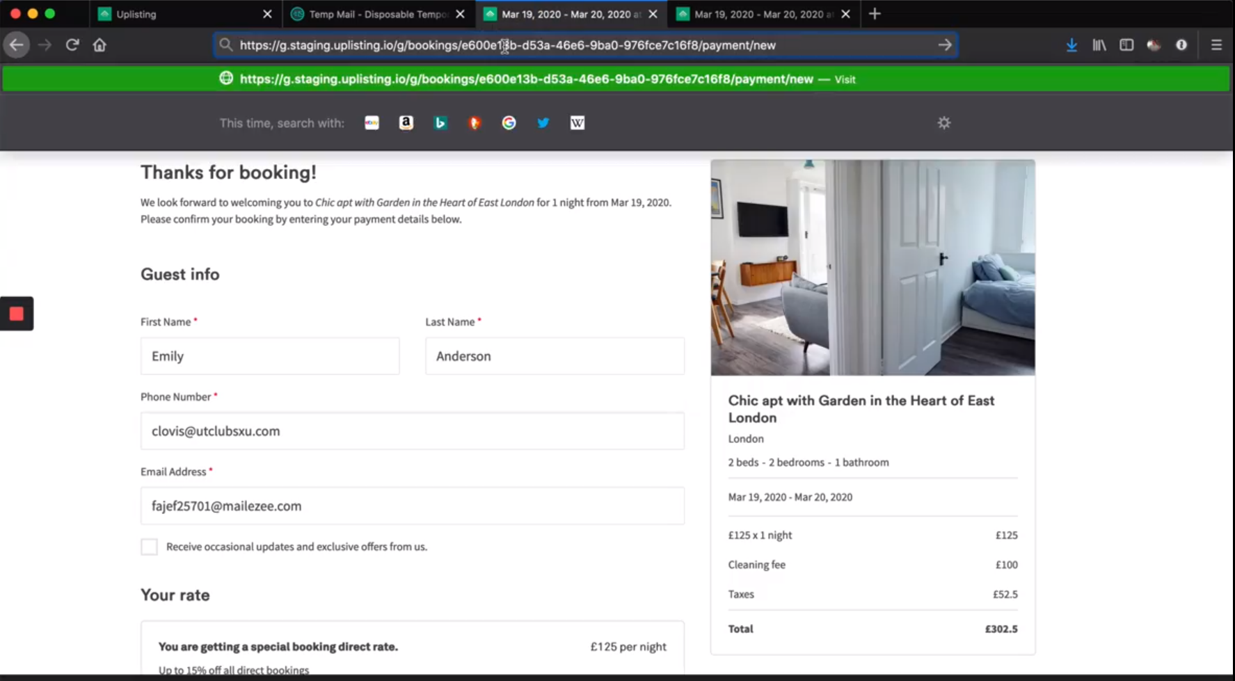 Uplisting booking confirmation