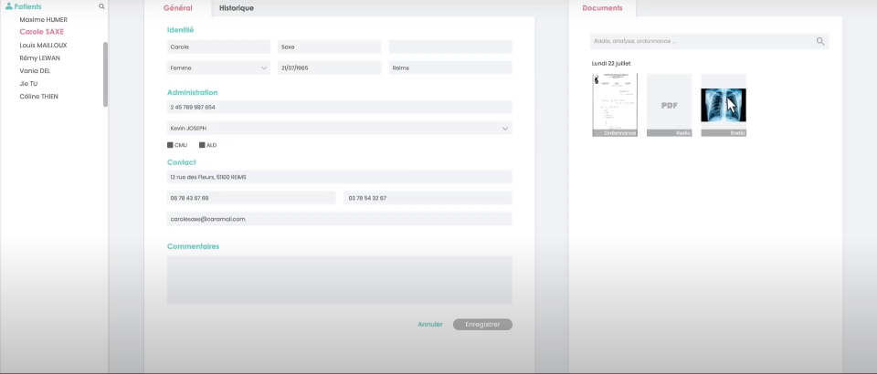 Maiia screenshot: Maiia patient file