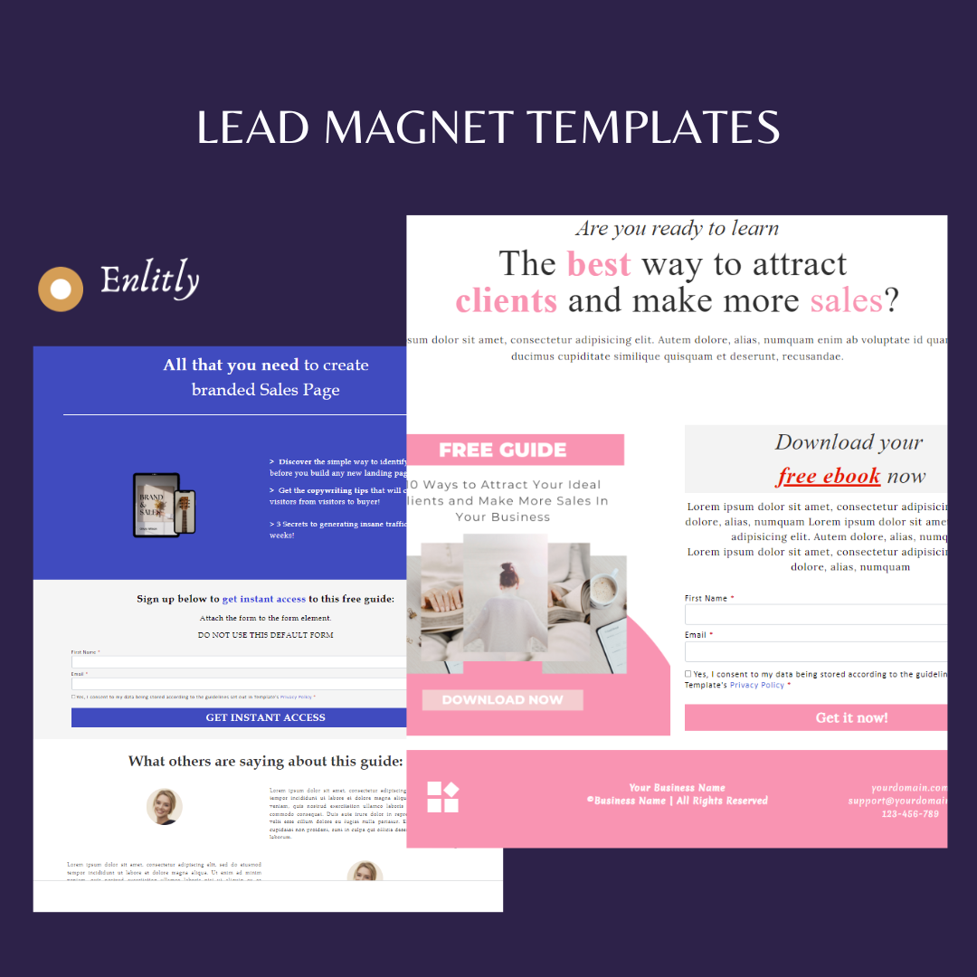 Lead magnet templates created in Enlitly