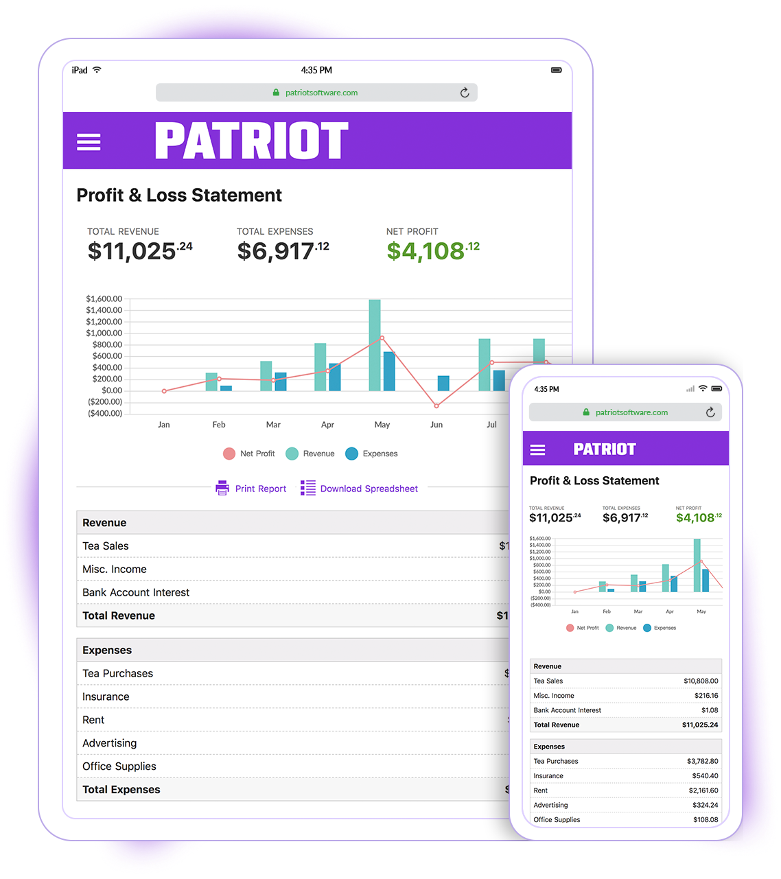 Patriot Accounting Software - Mobile friendly design