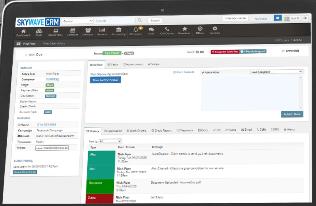 Skywave CRM screenshot: Skywave CRM dashboard