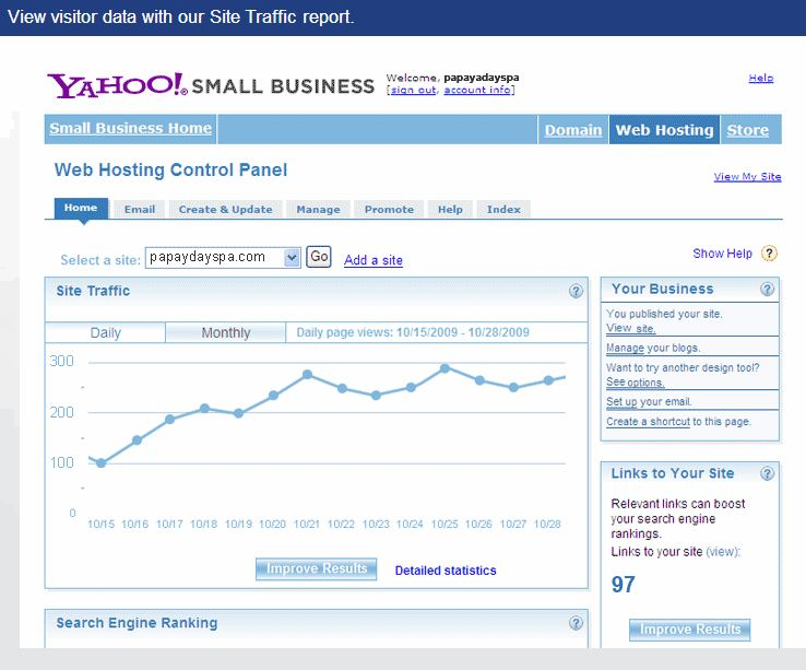 Yahoo Small Business Software - View visitor data with site traffic report