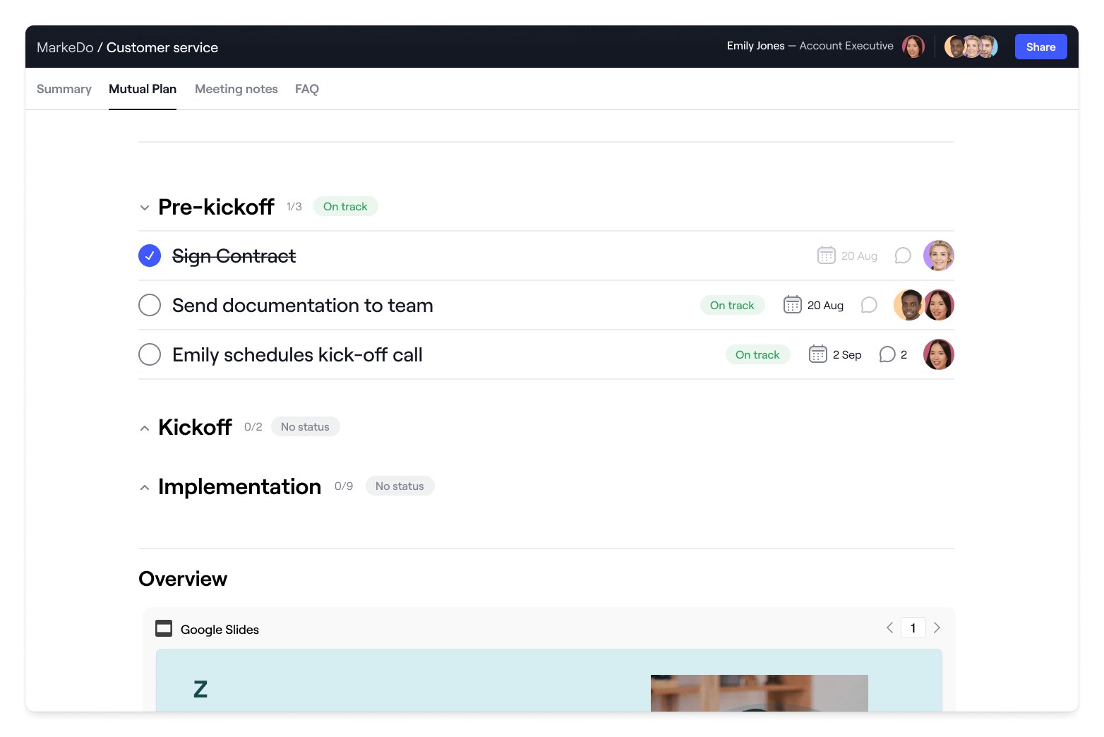 Dock screenshot: Dock mutual action plans