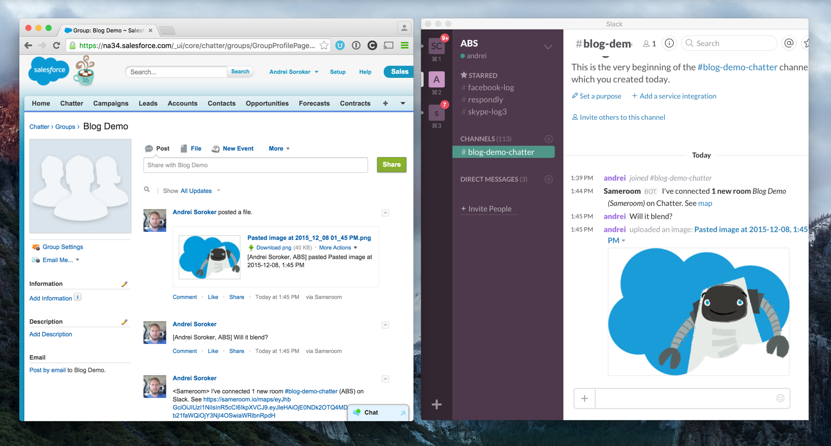 Sameroom screenshot: Sameroom real-time relaying of messages