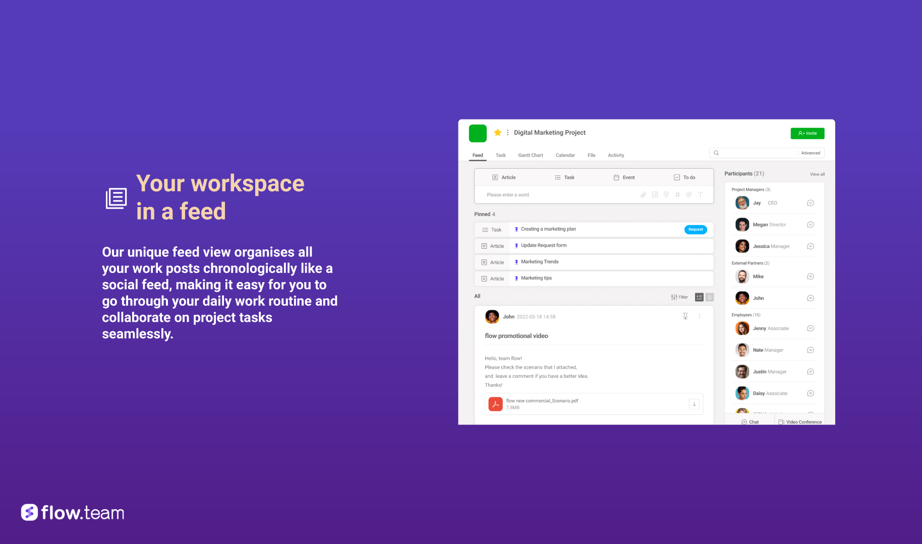 Your workspace in a feed