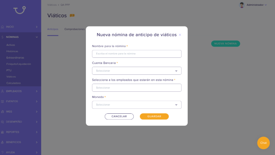 Runa screenshot: Travel allowance feature