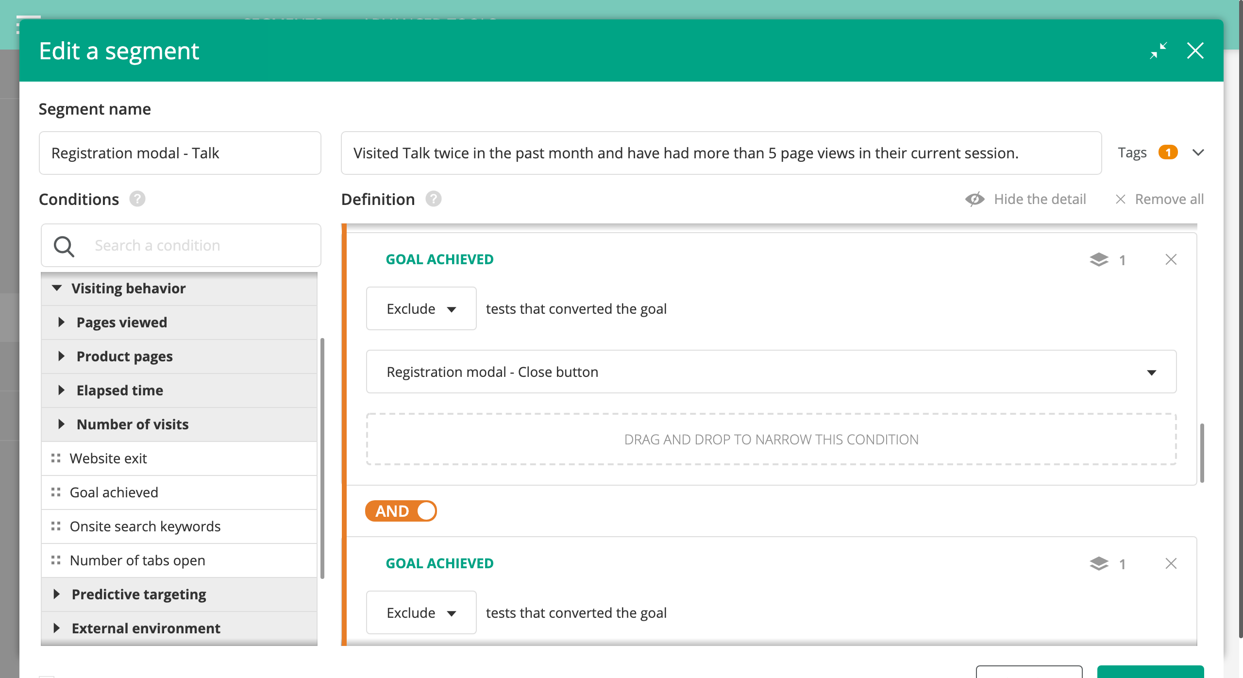 Kameleoon Segment editor