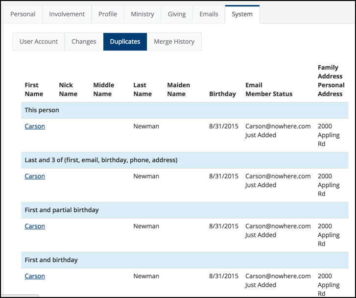 TouchPoint Software - Users can easily find and merge duplicate member profiles in TouchPoint.