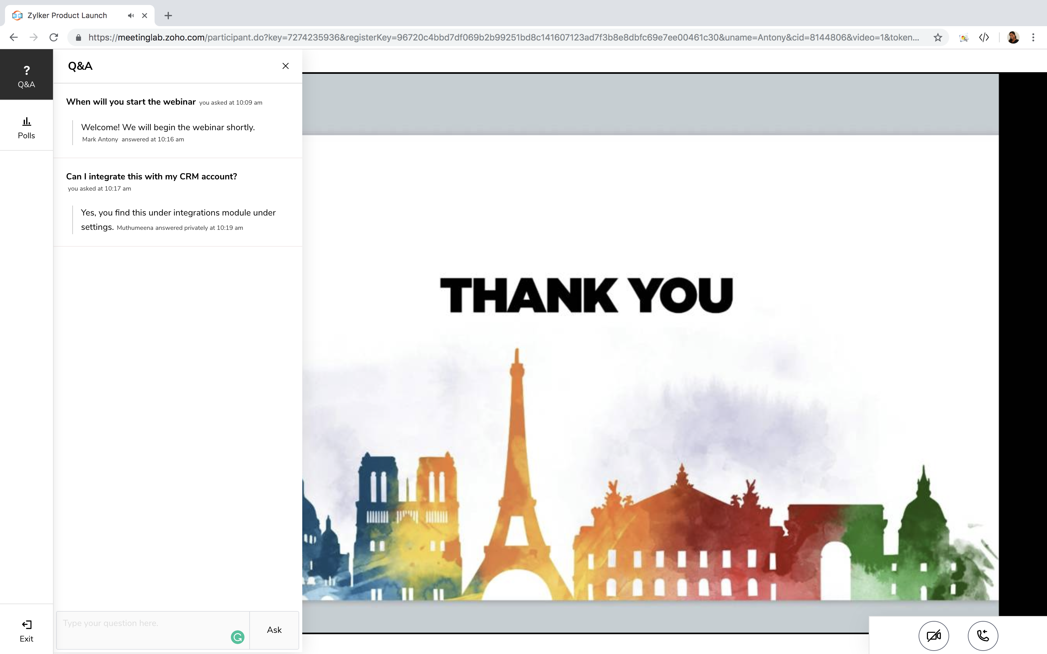 Zoho Meeting webinar attendee