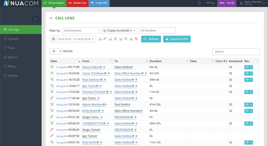 NUACOM dashboard