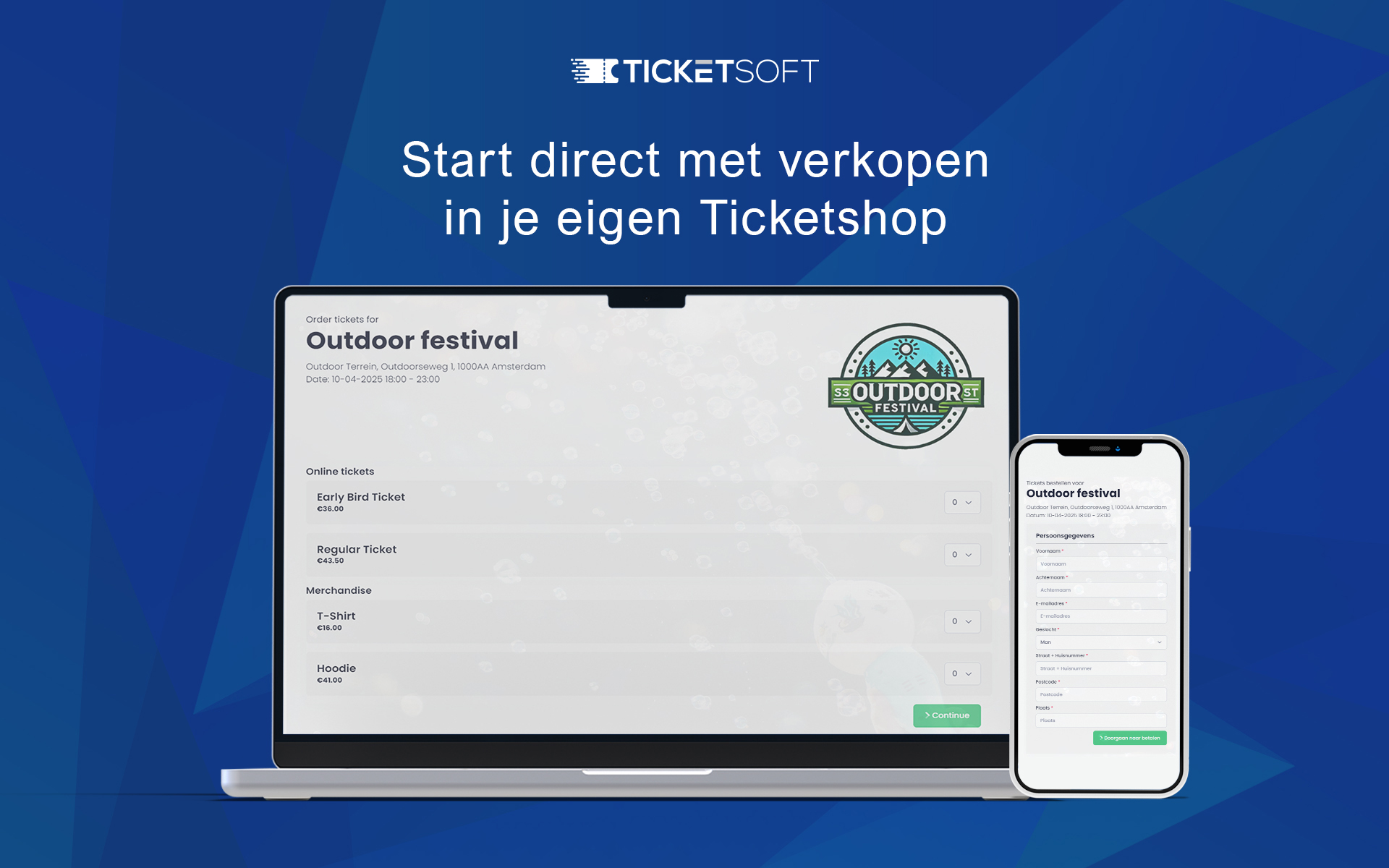 TicketSoft screenshot: Start direct met verkopen in je eigen Ticketshop