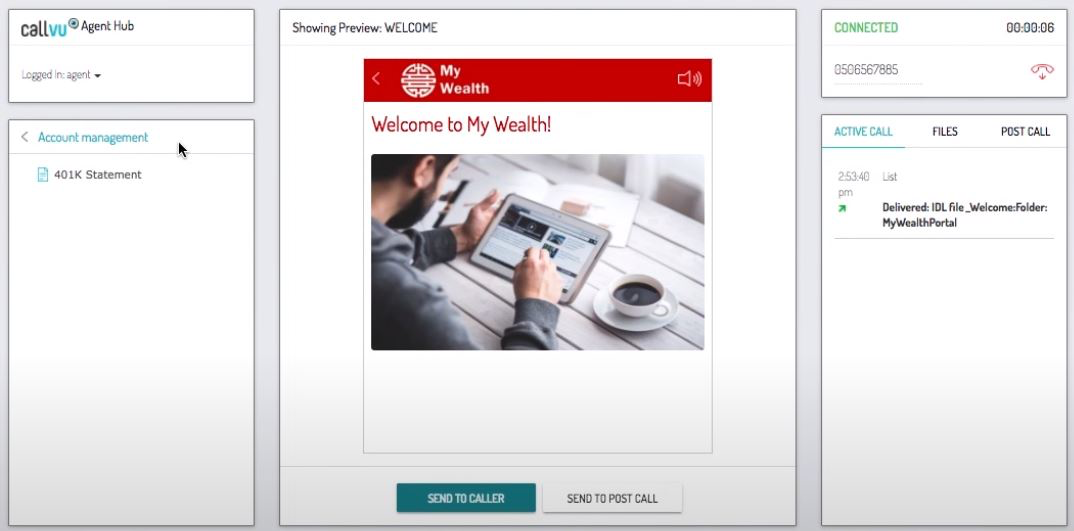 CallVU screenshot: CallVU agent hub