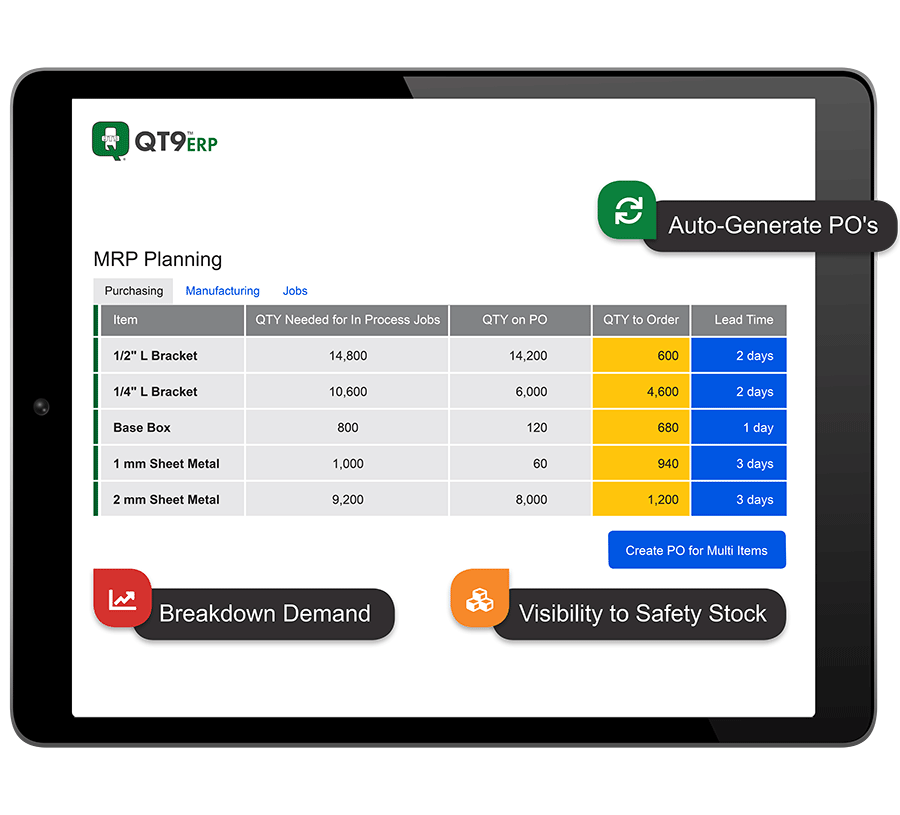 QT9 ERP Software - MRP Real-Time Super Grid