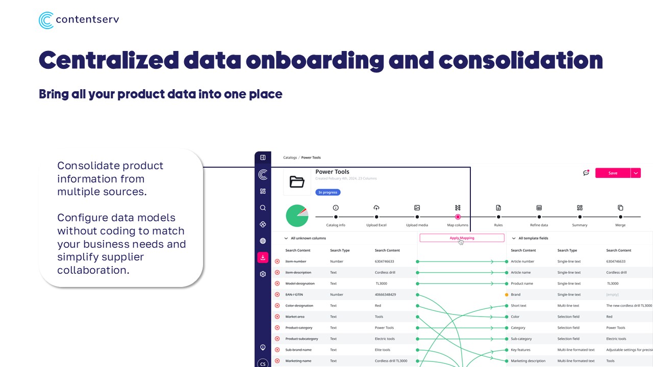 Contentserv screenshot: Onboarding & Consolidation