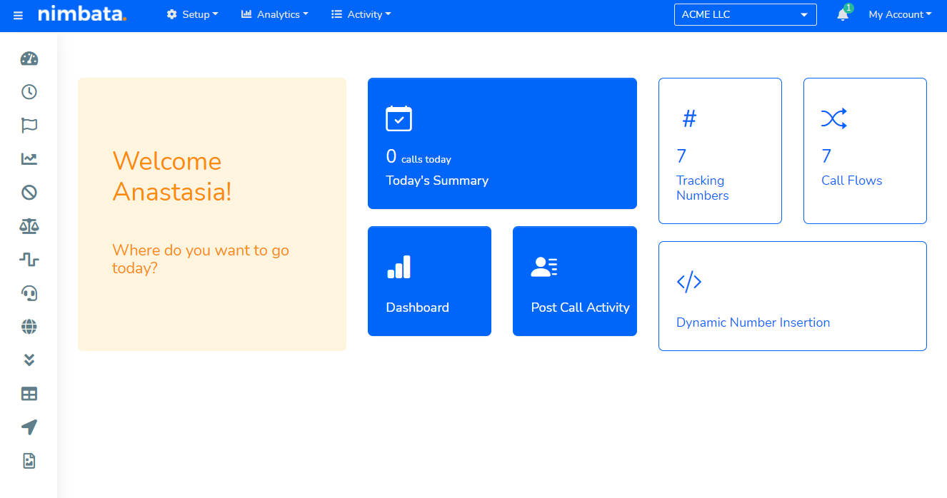 Nimbata Software - Call Tracking welcome