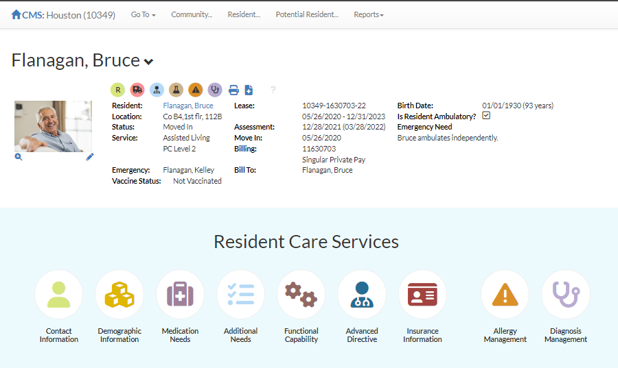 Aline Care provides a consolidated view of resident care planning and care tracking. Mobile app provides efficient point of care and incident documentation. Includes community infection management and staff management.