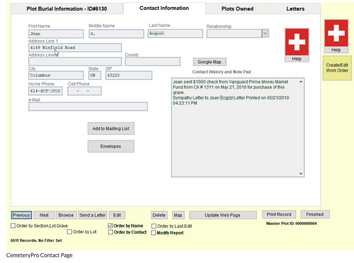 CemeteryPro Software - CemeteryPro Next of kin contact feature