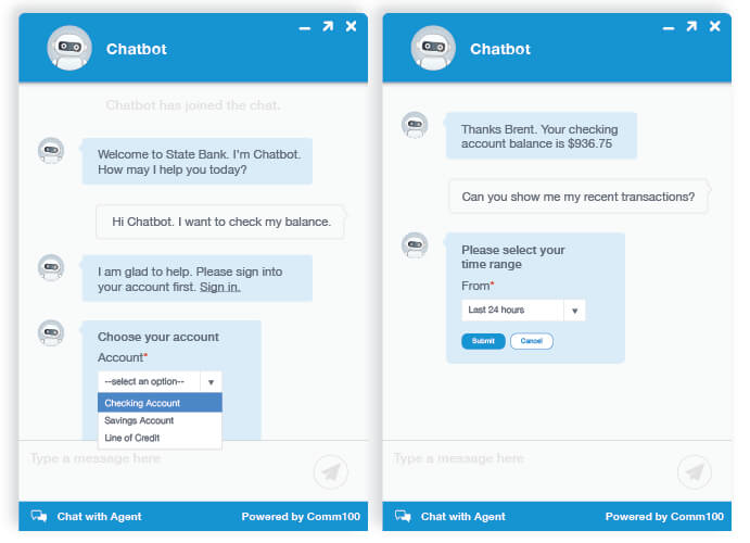 Comm100 Chatbot user request management screenshot