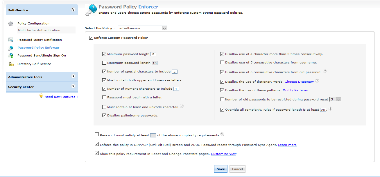 ADSelfService Plus Password policy enforcer
