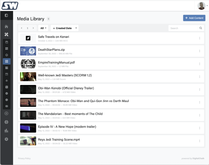DigitalChalk Software - Save time and improve quality by managing learning objects in our convenient media library. Updating courses is as simple as uploading a new learning object and allowing the system to find and replace for you.