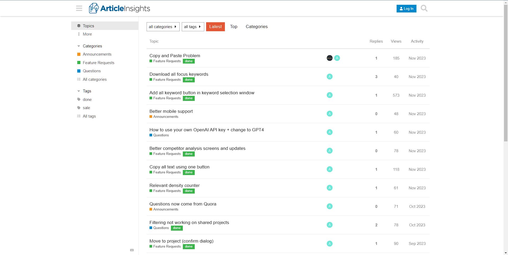 Article Insights screenshot: Topics