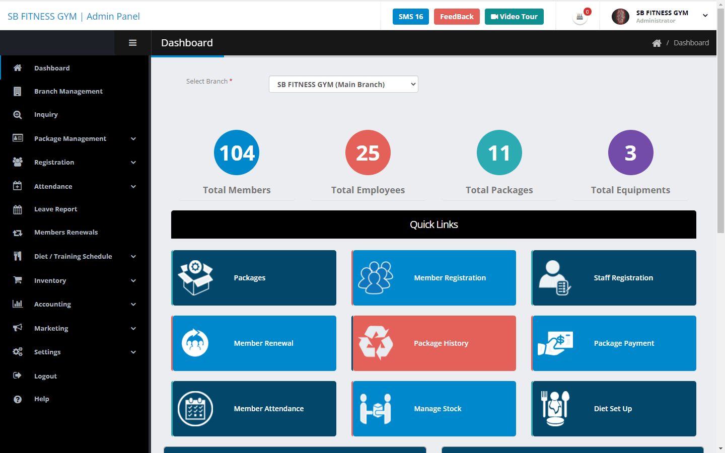 VFitnessClub screenshot: Admin Dashboard
