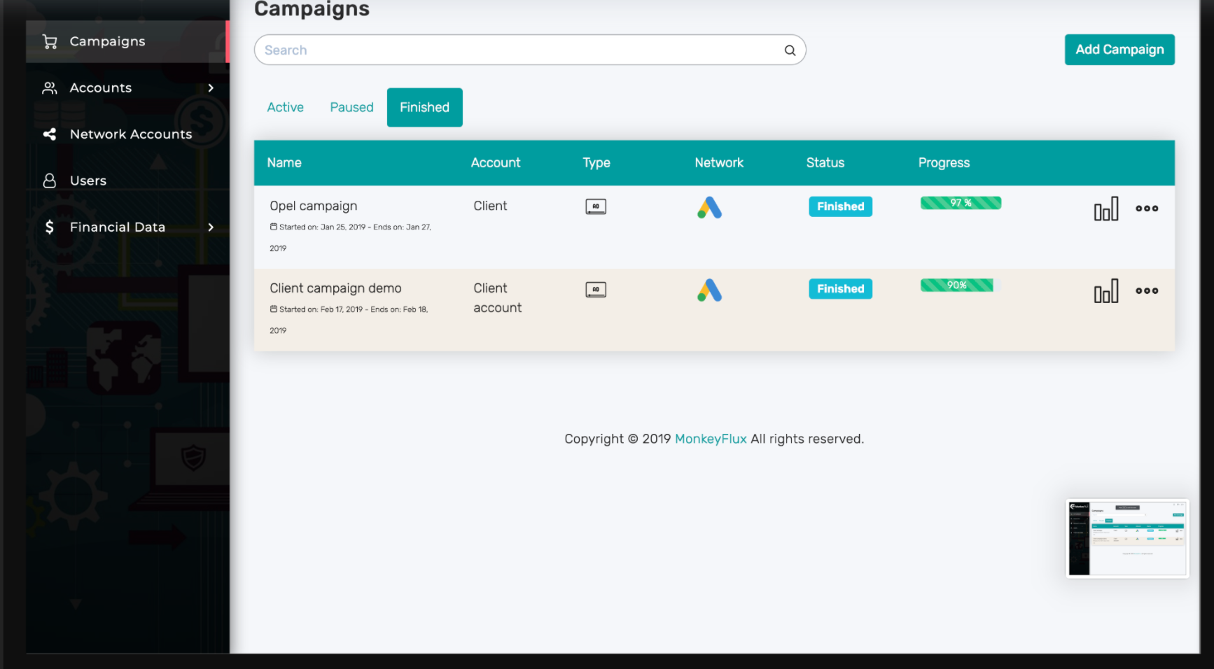Babuin screenshot: Easy campaign management