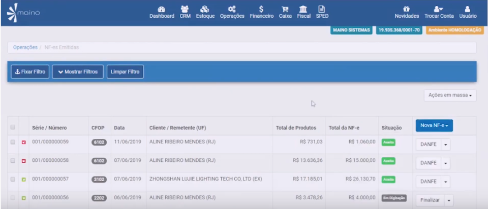 Maino screenshot: Maino operations