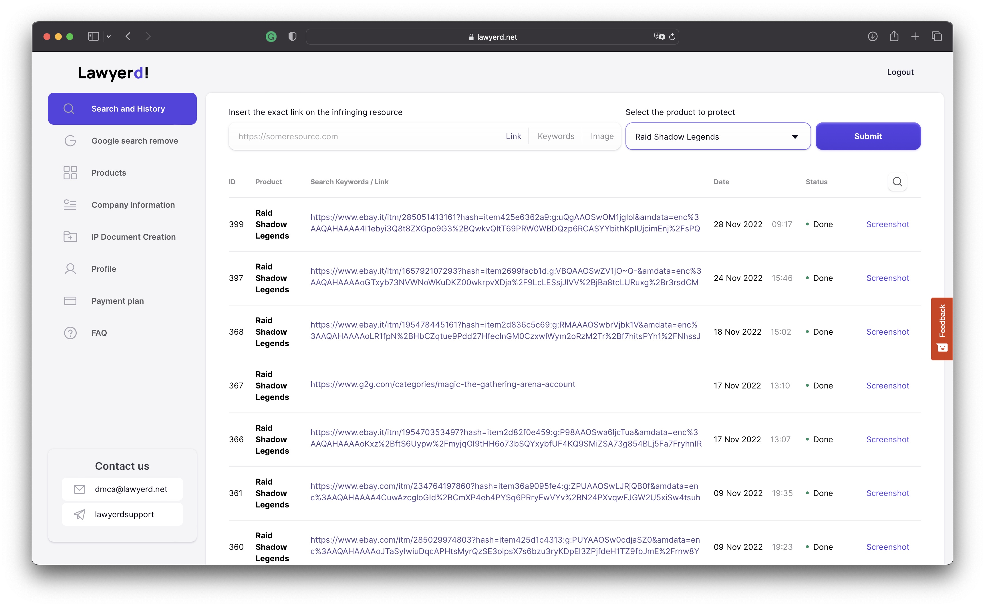 Lawyerd screenshot: Lawyerd search