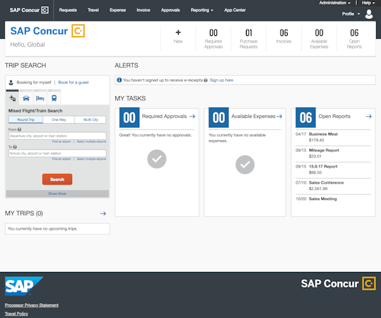 SAP Concur screenshot: Concur desktop - Integrated travel and expense application