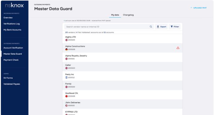 PaymentKnox screenshot: Master Data Guard