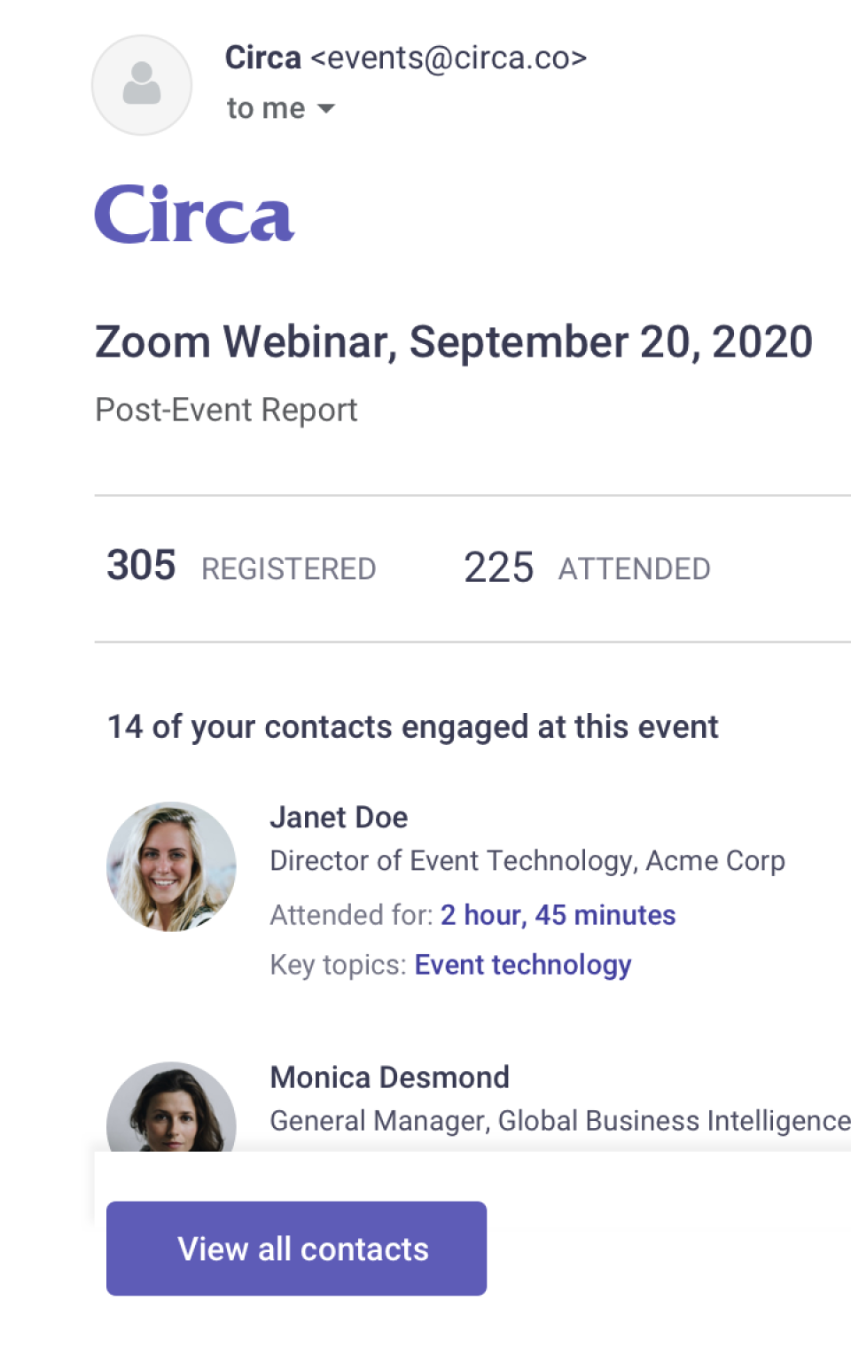 Circa screenshot: Circa virtual event engagement system